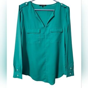 Womens Lemon Tart Size Large Teal Pullover Long Sleeve Collarless Blouse Top